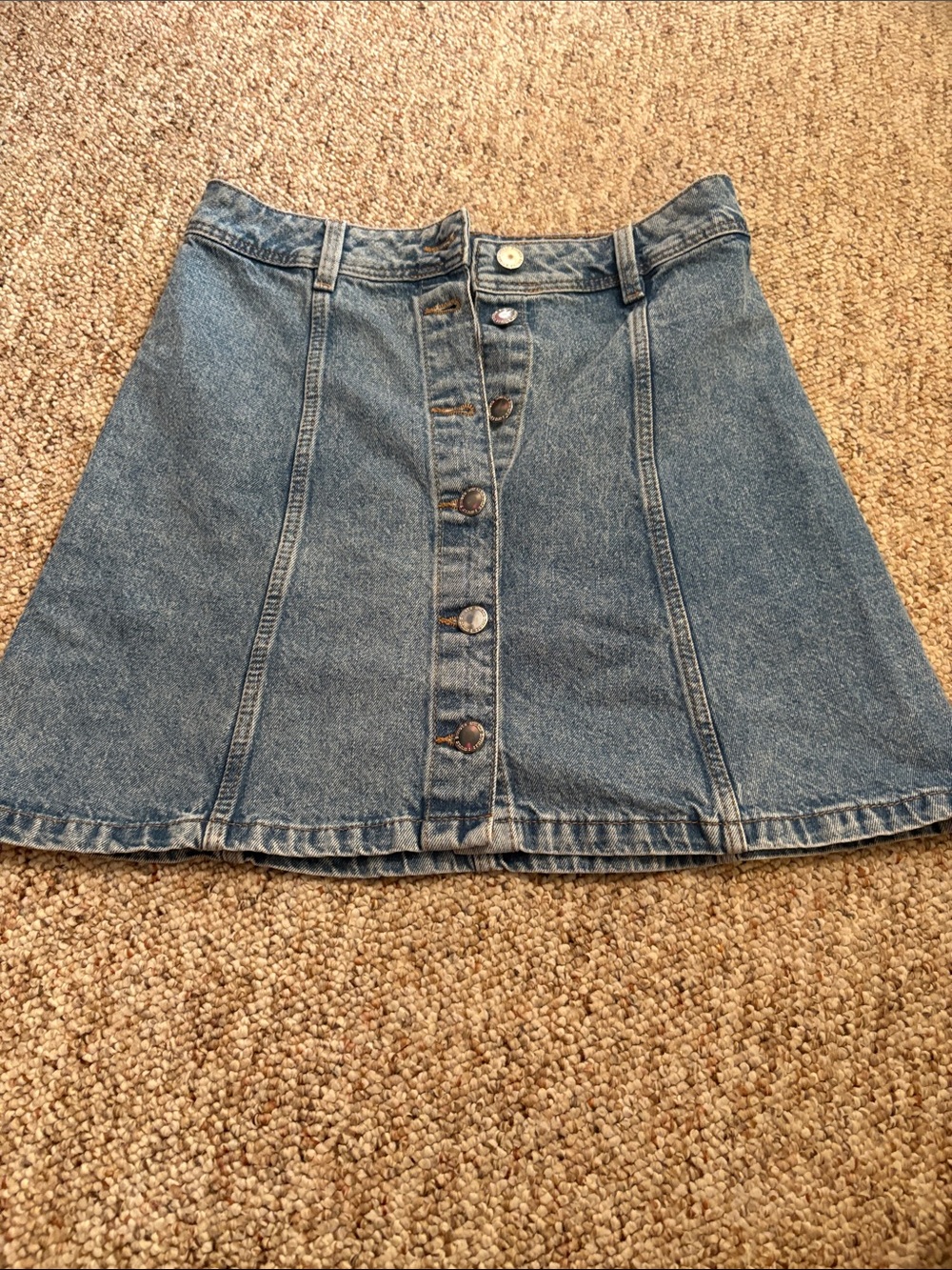 Divided Button-Front Denim Mini Skirt in Blue